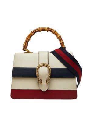 Gucci Dionysus Bamboo 2-Way Shoulder Bag White Navy Red Leather